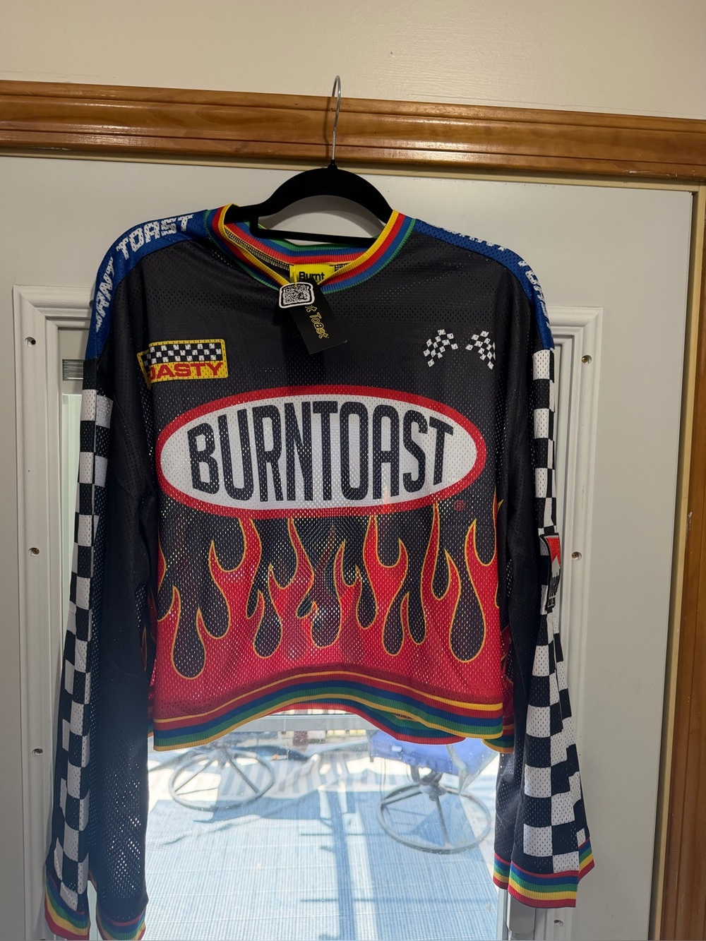 Burnt Toast Black Flame-Accent Jersey Top